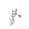 BAGUETTE CASCADE TEARDROP DANGLE TOP THREADLESS (PUSH IN) 316L SURGICAL STEEL LABRET SET